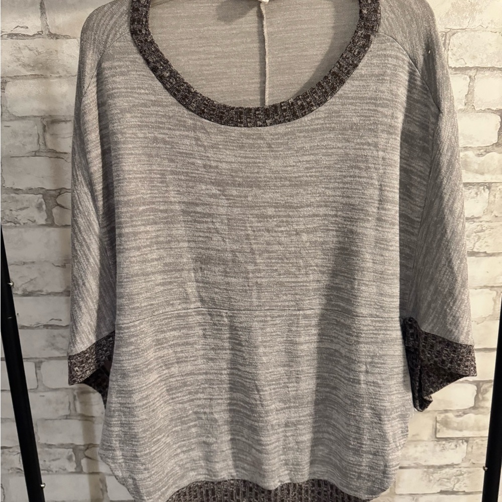 Suzanne Betro Heather Gray Knit Top with Charcoal Accents